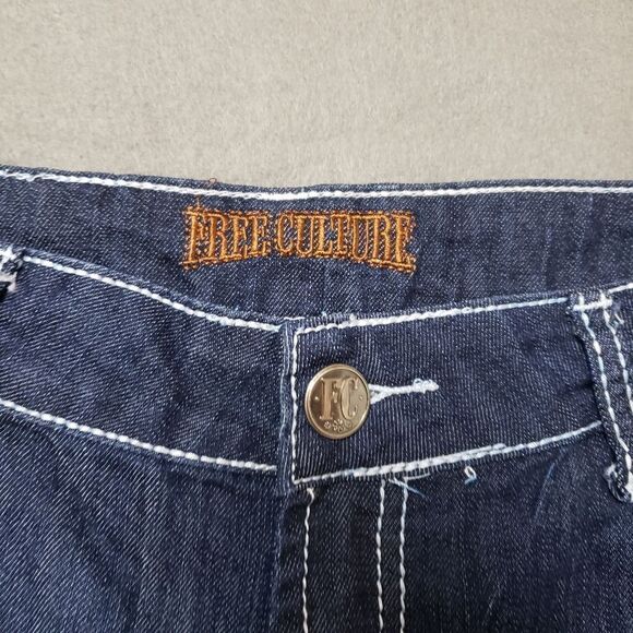 Free Culture Gemstone bling embroidered Size 22 Dark Wash Jeans flap pocket - Picture 7 of 11